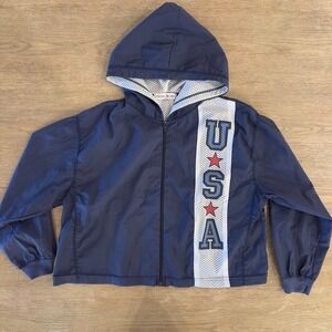 VTGE Christie Brooks USA Lined Hooded Nylon Windbreaker‎ Jacket-Navy-Size L (14)